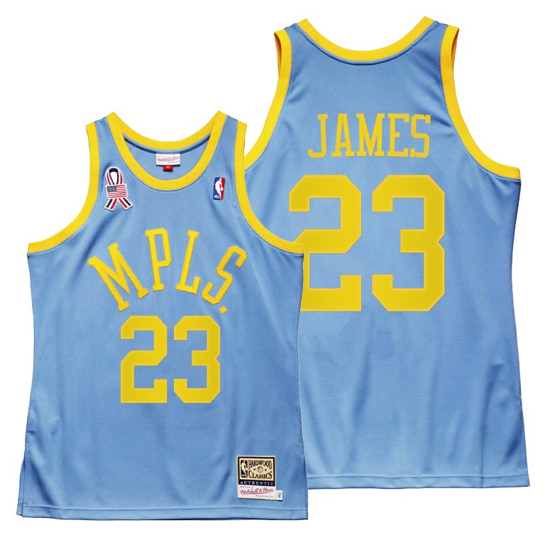 Men's Los Angeles Lakers LeBron James #23 NBA Minneapolis 5x championship MPLS Throwback Hardwood Classics Blue Basketball Jersey AOE5083IJ